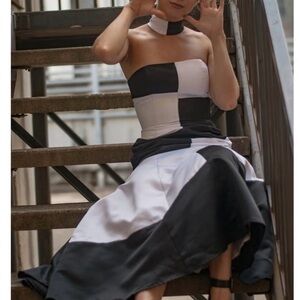 NWT Vintage Jessica McClintock Elegant Black and White formal prom Dress